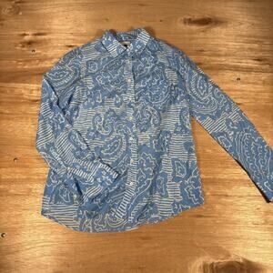 J.Crew Boy Silk Cotton Lightweight Paisley Print Blue  Long Sleeve Button Down